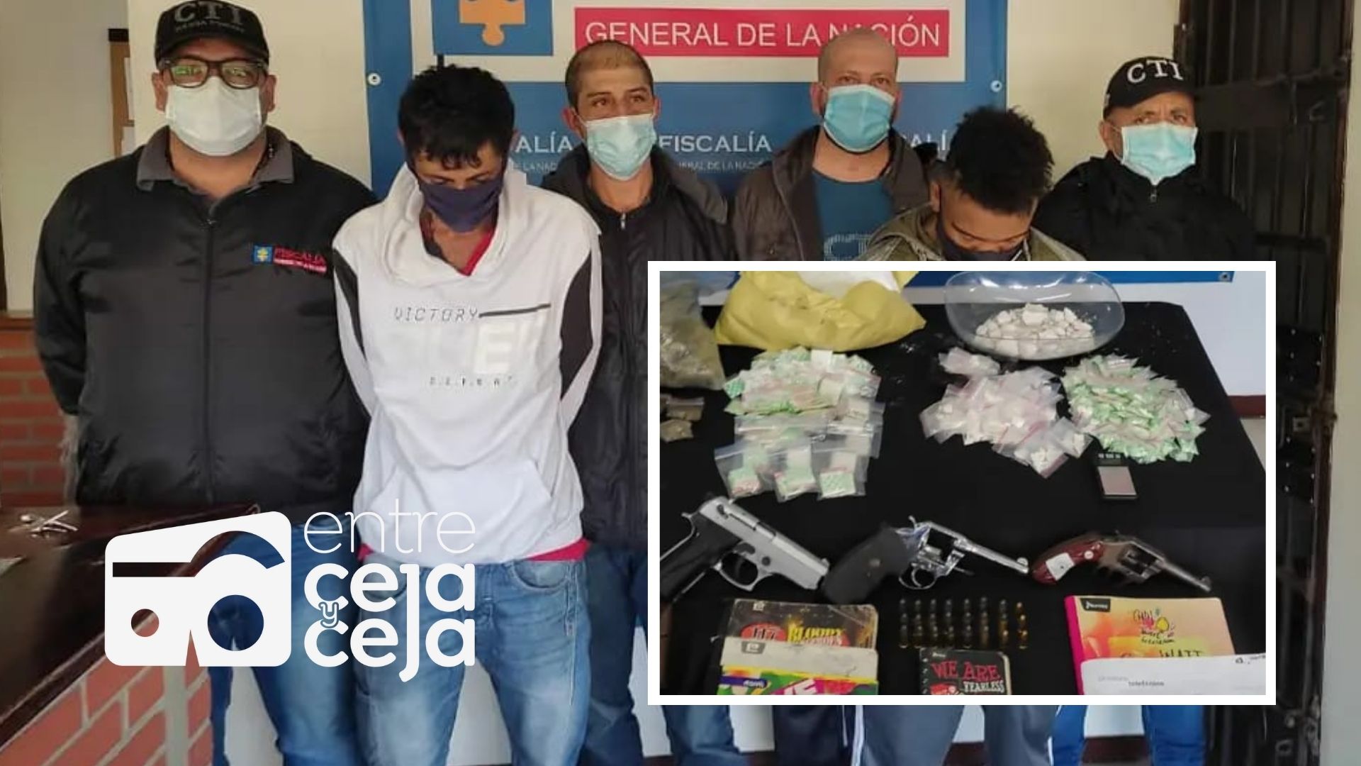 A cinco capturados, miembros de Los Pamplona, les quitaron las armas, droga y un vehículo.
