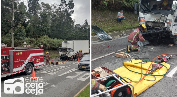 Conductor de camión quedó atrapado tras aparatoso accidente en la autopista.