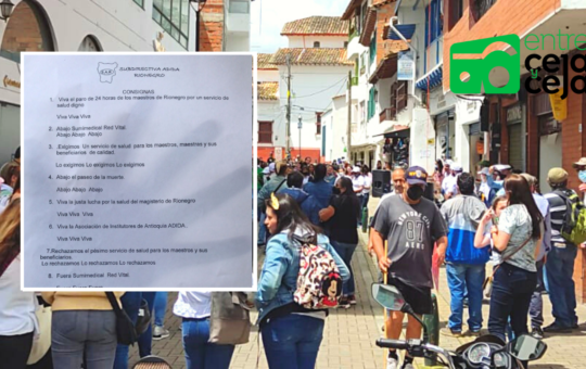 Docentes de Rionegro salieron a paro; para ir al médico tienen que bajar a Medellín