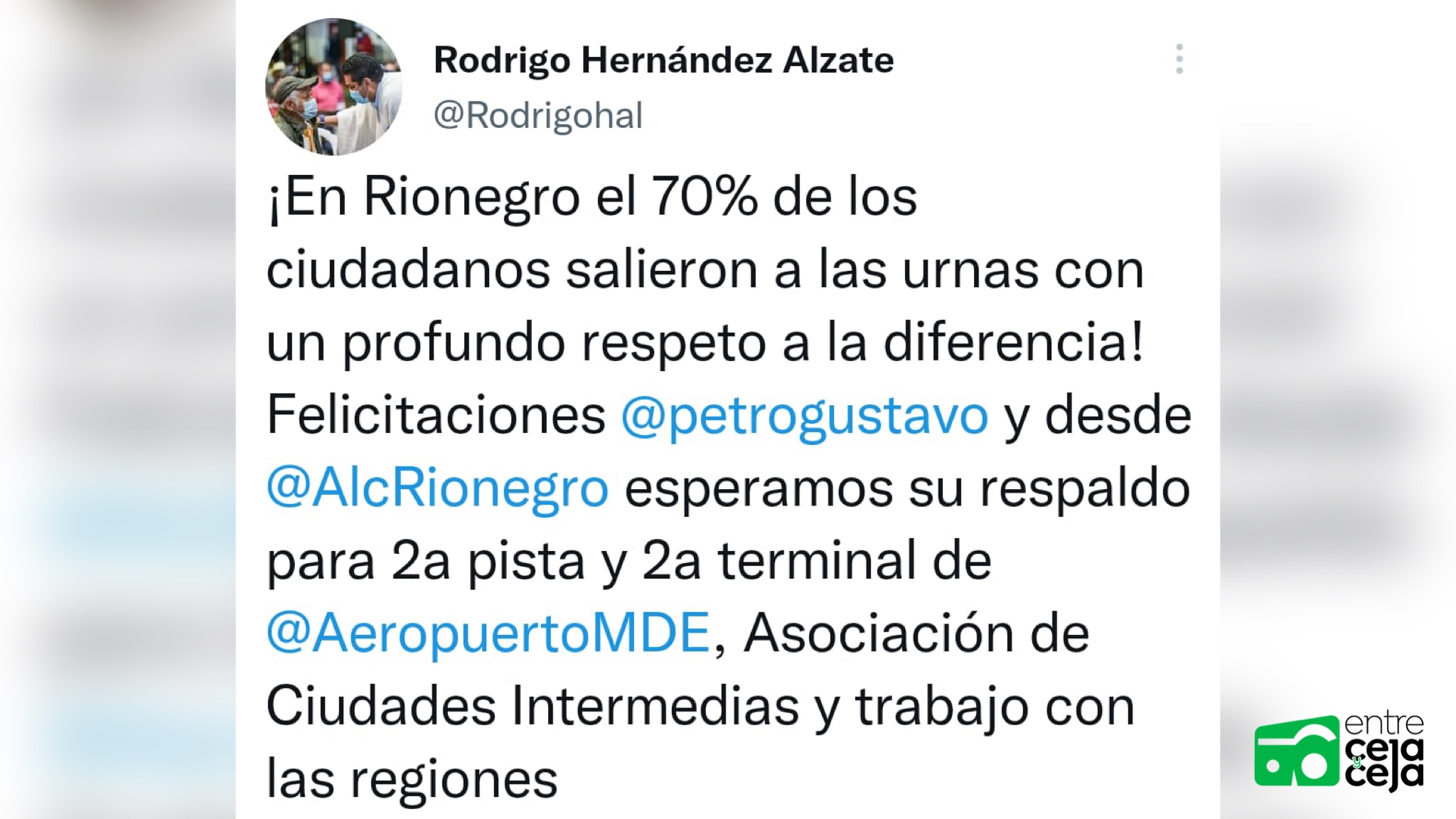 Alcalde de Rionegro pide apoyo al presidente electo para desarrollar proyectos estratégicos