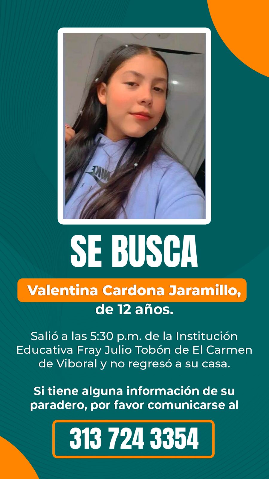 Buscan a menor de 12 años desaparecida desde ayer en El Carmen