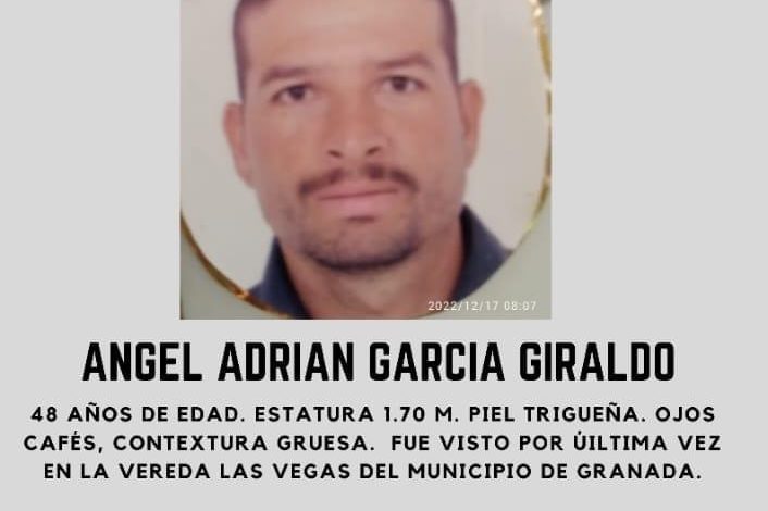 Urgente: en Granada desapareció Ángel Adrián García Giraldo