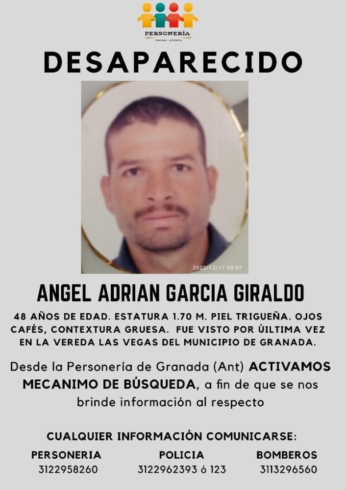 Urgente: en Granada desapareció Ángel Adrián García Giraldo