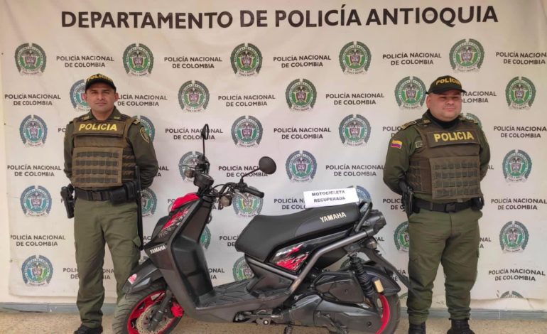 Marinilla: Policía recuperó una moto robada