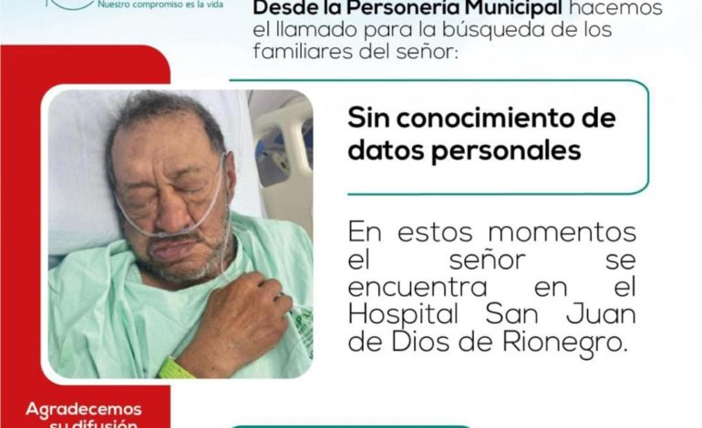 Buscan la familia de adulto mayor internado en el hospital San Juan de Dios