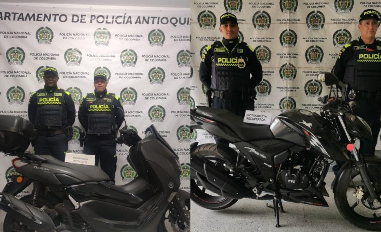 Autoridades recuperaron dos motos robadas en Rionegro y El Retiro