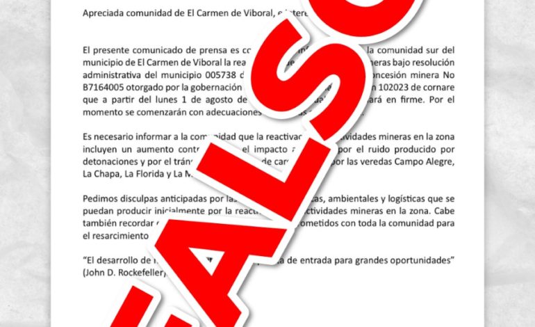 Desmienten comunicado en el que se informa sobre la reactivación de la explotación minera en El Carmen