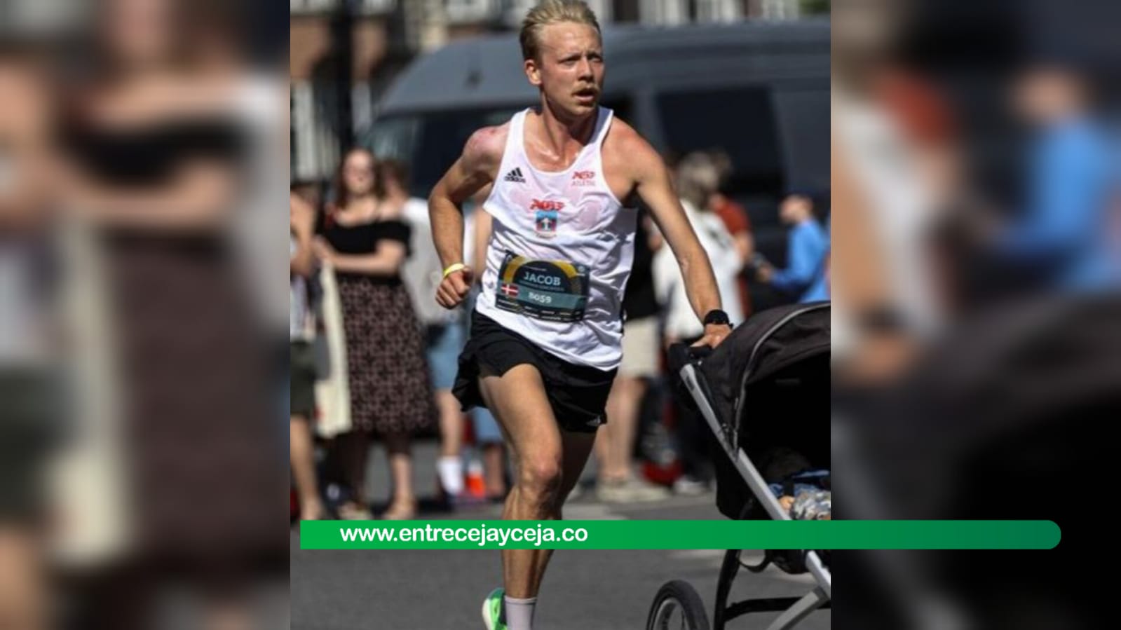 Atleta danés no tenia con quien dejar su bebé y lo llevo a correr una media maratón