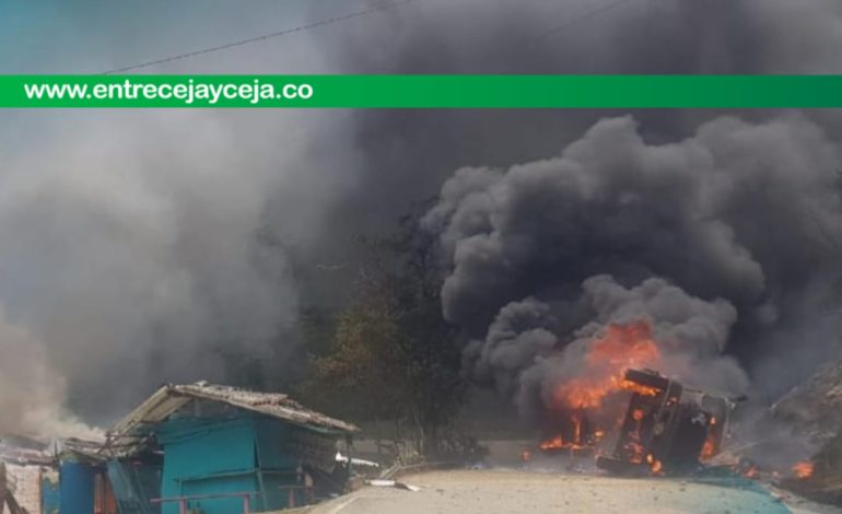 Incendio de carro tanque de gas natural de EPM en vía a Guatapé