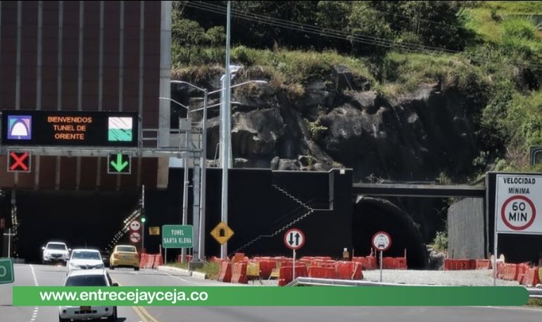 Túnel de Oriente estará cerrado por obras de mantenimiento