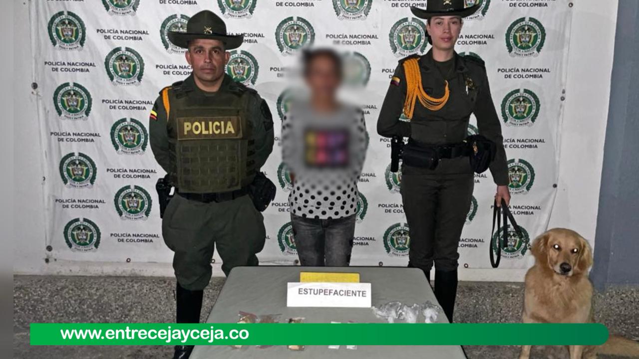 Guarne: con apoyo de perro detector de drogas cayó mujer con coca y marihuana