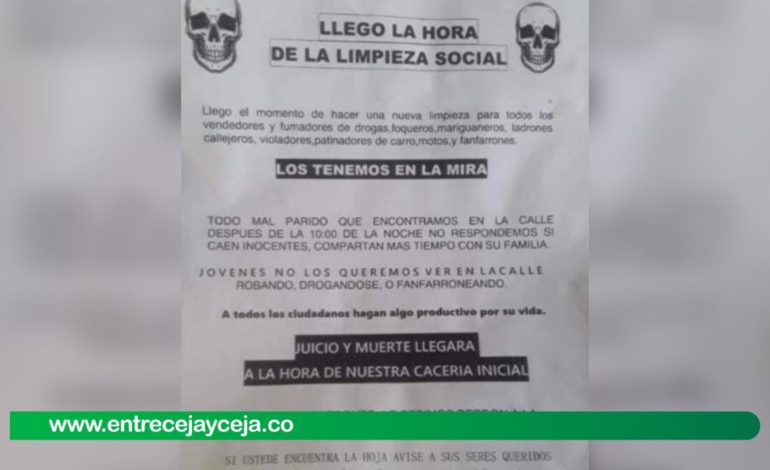 Alcaldía de El Peñol desmiente supuesto panfleto donde se anuncia una «limpieza social»