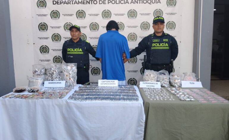 olicía captura a joven con dosis de marihuana, cocaína y tusi en Guarne