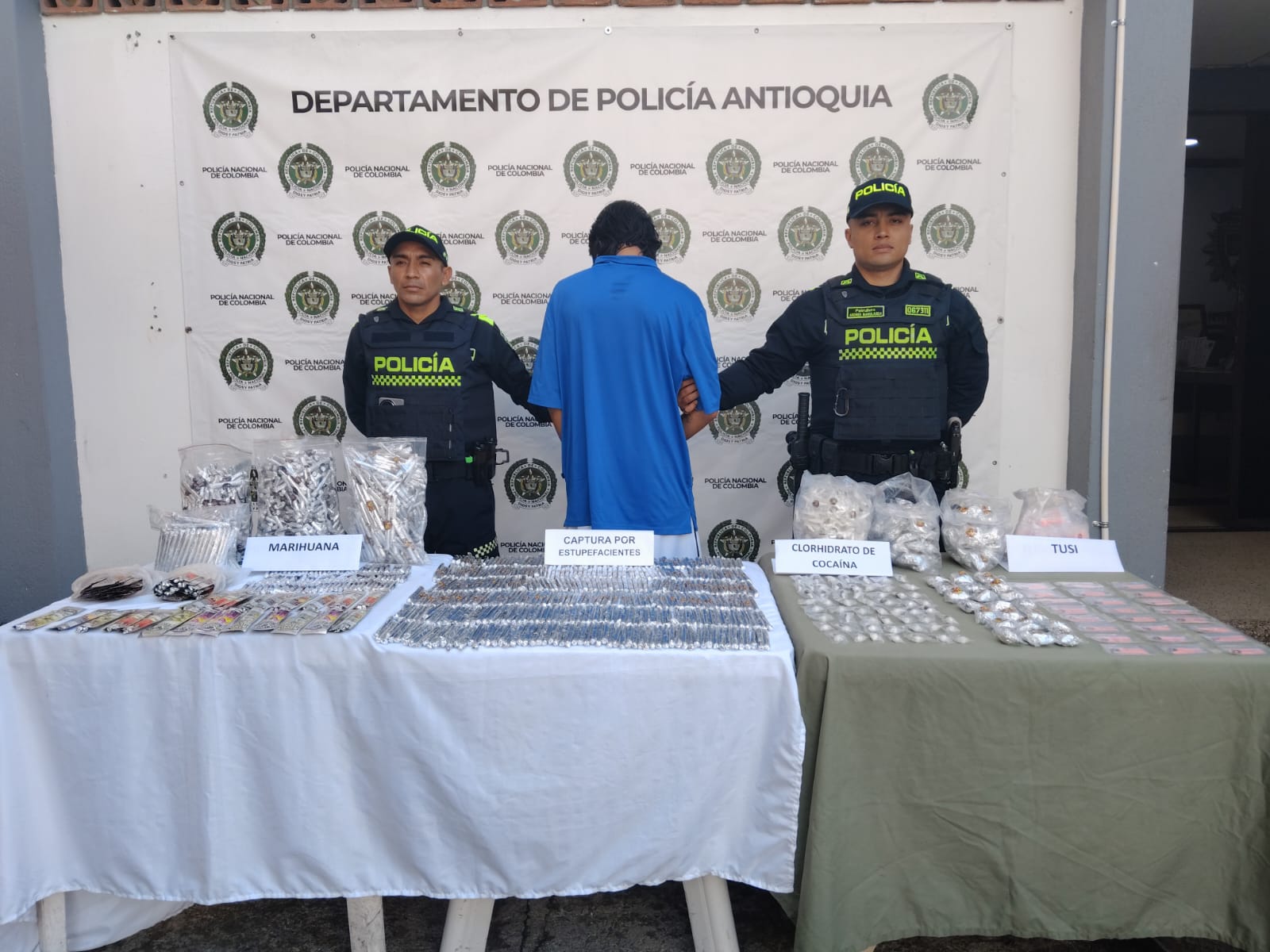 olicía captura a joven con dosis de marihuana, cocaína y tusi en Guarne