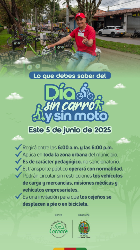 Este 5 de junio, La Ceja vivirá una jornada pedagógica sin carro ni moto. Habrá actividades ambientales, monitoreo del aire y entrega de plántulas en el Parque Principal.
