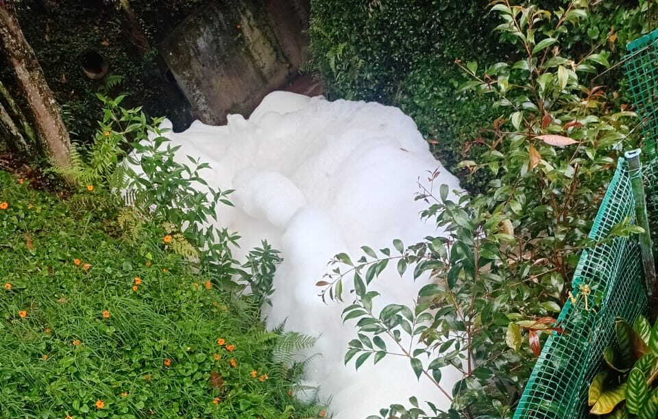 Derrame de jabón generó espuma en quebradas y calles de La Ceja