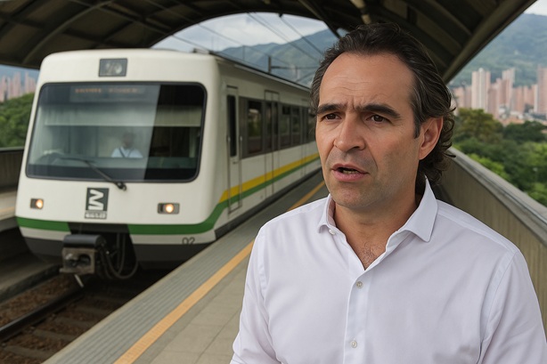 magen del Metro de Medellín con el alcalde Federico Gutiérrez tras cierre temporal de estaciones por socavación en la vía férrea.