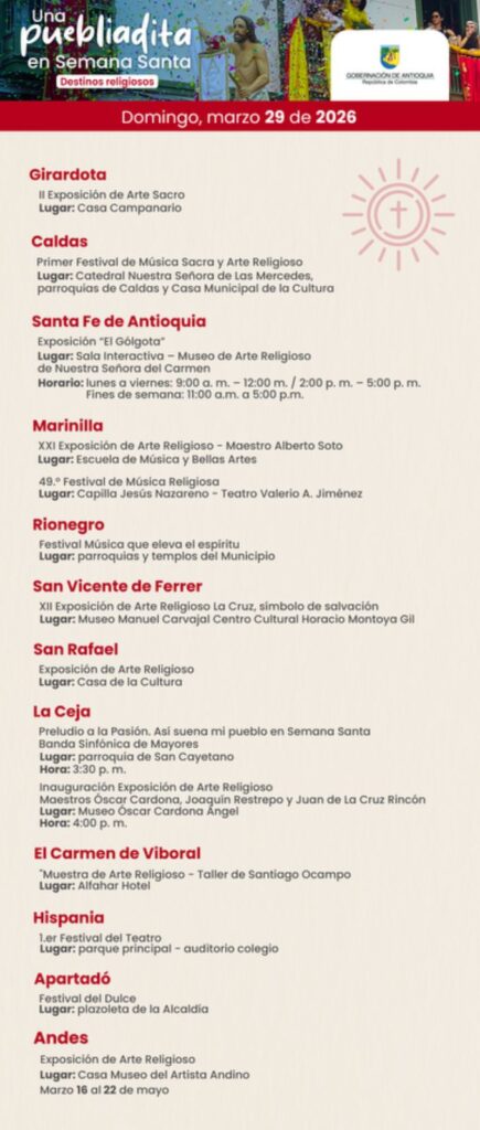 Antioquia recibe Semana Santa con conciertos, exposiciones y festivales en todo el territorio