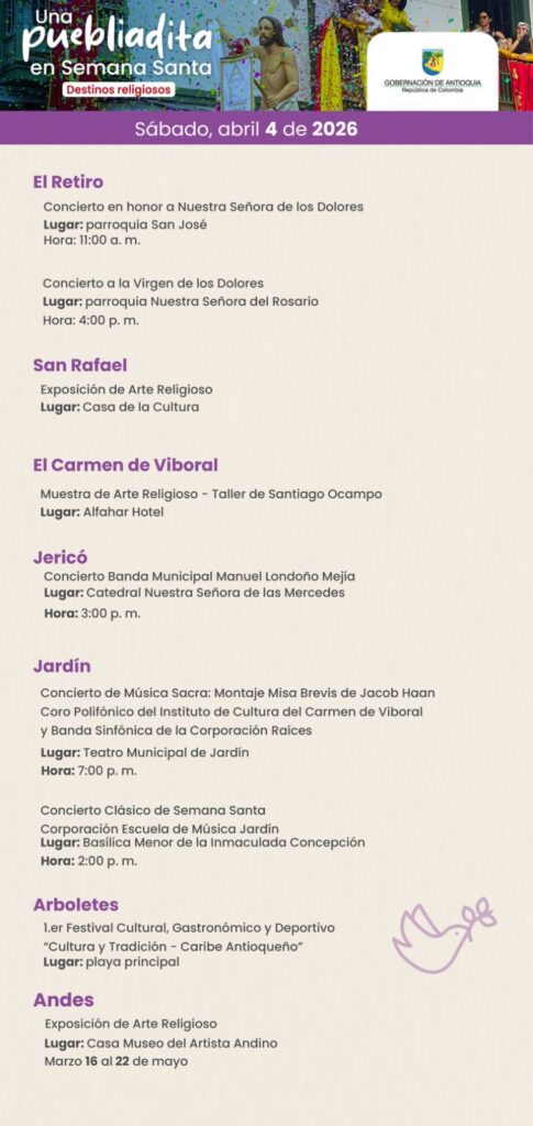 Antioquia recibe Semana Santa con conciertos, exposiciones y festivales en todo el territorio