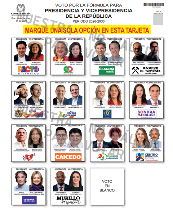 Así quedó conformado el tarjetón para elecciones presidenciales del 31 de mayo