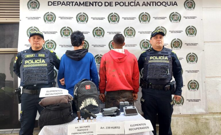 Capturan a dos personas por hurto en El Carmen de Viboral y recuperan dron avaluado en $5 millones