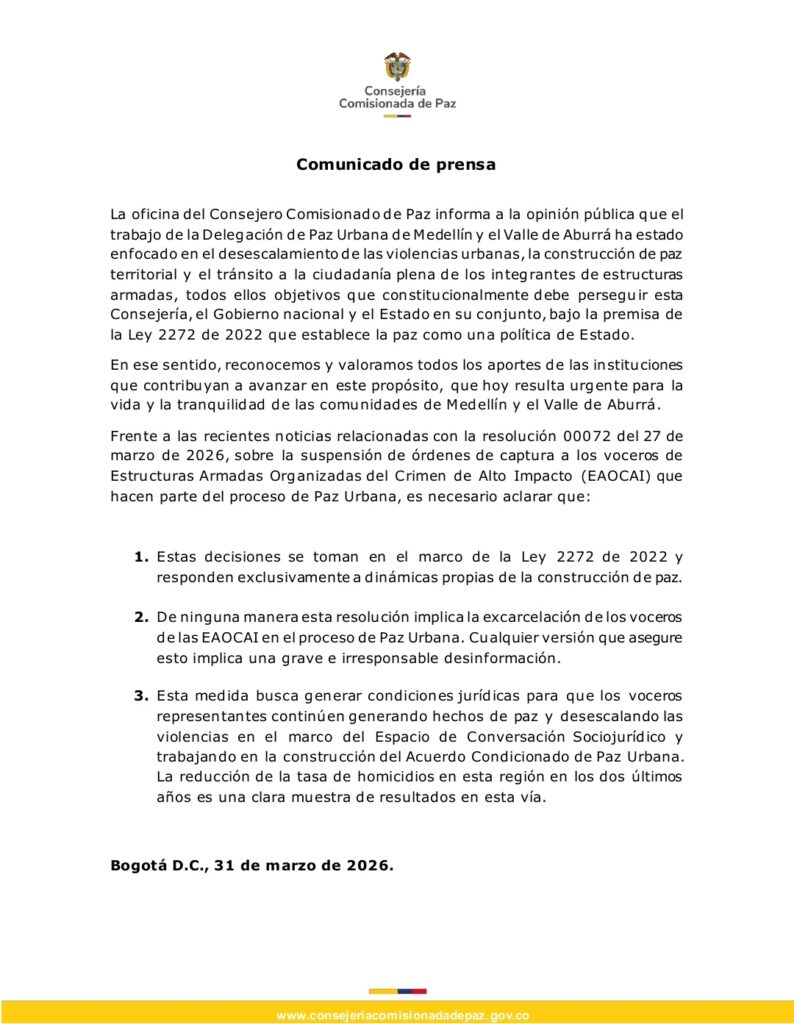 Gobernador de Antioquia se pronunció sobre la suspensión de órdenes de captura a cabecillas en Medellín y Rionegro