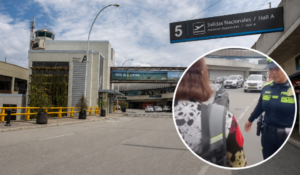 Turista en aeropuerto de Rionegro durante operativo de tránsito a vehículo tipo Uber