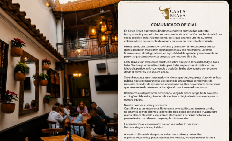 Comunicado del restaurante Casta Brava de El Retiro.
