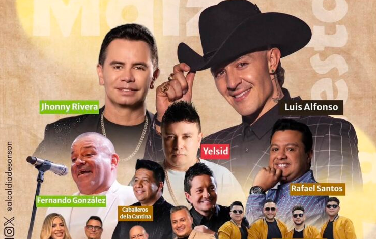 Cartel oficial de los artistas de las Fiestas del Maíz 2026 en Sonsón.