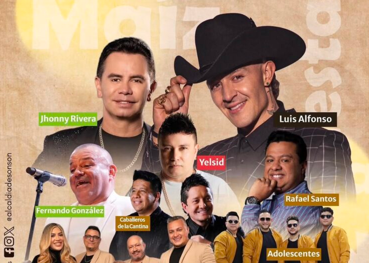 Cartel oficial de los artistas de las Fiestas del Maíz 2026 en Sonsón.